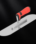 Close-up of Three Piece Pool Trowel Set With Stainless Steel Blades In 14x4, 11x4, And 10x3 Inch Sizes, showing a soft grip handle.