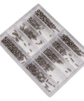 Pro Level Stainless Steel Crosshead Screws For Watch Case Back Repair With Several Precision Sizes Arranged Inside A Secure Labeled Storage Bin Silver Edition in clear plastic compartments.