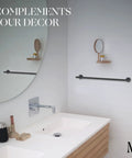 Matte Black 24 Inch Towel Bar Rack Heavy Duty Stainless Steel SUS 304 Wall Mounted Bathroom Kitchen Towel Holder Rust Proof Anti Corrosion Durable Modern Design For Showers And Sinks in modern bathroom setting.