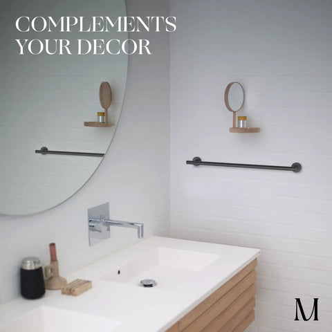 Matte Black 24 Inch Towel Bar Rack Heavy Duty Stainless Steel SUS 304 Wall Mounted Bathroom Kitchen Towel Holder Rust Proof Anti Corrosion Durable Modern Design For Showers And Sinks in modern bathroom setting.