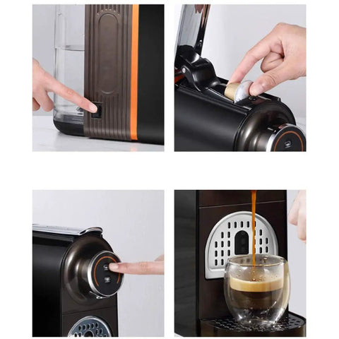 Close-up showing features of Capsule Coffee Maker For Home Office Automatic Espresso Machine Mini Compact Brewer with 20 bar pressure