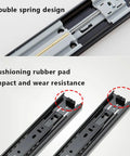 Ball Bearing Full Extension Drawer Slides With 3 Fold Telescopic Rails, side mount, showing double spring and rubber pad design