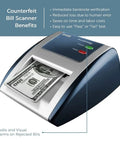 D450 Counterfeit Money Checker With Ultraviolet, Magnetic Ink, Infrared, features bill scanning with audio visual alerts.