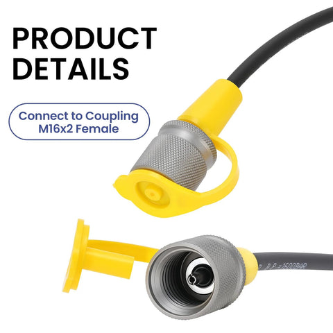 MEASUREMAN hydraulic test hose with yellow ends, knurled metal coupling, 1.6 m length, G1/4 NPT to M16 female