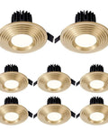 XYIANG 8-Pack Brass Round Dimmable Led Recessed Downlight 7W Anti-Glare Recessed Lights for Home Kitchen Hallway Living Room 4.2-Inch Led Recessed Lighting,Brass displayed from overhead view.