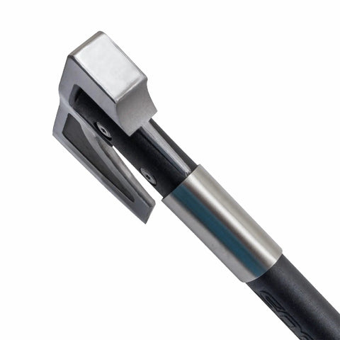 Close-up of the head of Compact Camping Axe For Survival And Bushcraft With A 3.1 Inch Stainless Steel Blade Lightweight Hatchet Hammer Tool
