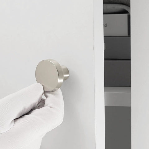 Installing one of the 10 Pack Brushed Satin Nickel Cabinet Knobs For Kitchen Cabinets And Furniture Drawer Pulls Zinc Alloy Heavy Duty Hardware