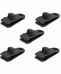 Five black heavy duty windproof tent clips with anti slip teeth for camping and tarp setups, durable outdoor gear for weather ready adventures