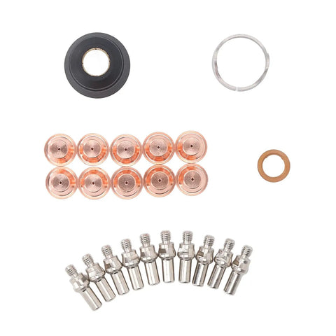 Jiawu Plasma Cutter Consumables Kit Durable Brass Parts For Fast Easy Repairs includes electrode nozzles and fittings.