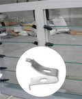 Heavy Duty Metal Partition Shelf Bracket Clips For Glass And Wood Panels 200 Pack Anti Oxidation Solid Bearing Frame Rust Resistant Mounting Hardware For Secure Shelf Support shown with glass panel mount.