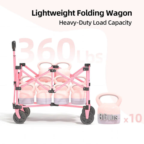 Lightweight Collapsible Wagon Cart for Grocery Camping and Sports with Easy Fold Design in pink holding kettlebells