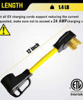 Heavy Duty Nema 14-30 To 14-50 R Ev Charger Adapter Cord With Slick Grip Handle and Solid Copper Build for Tesla Drivers, 12 inch length