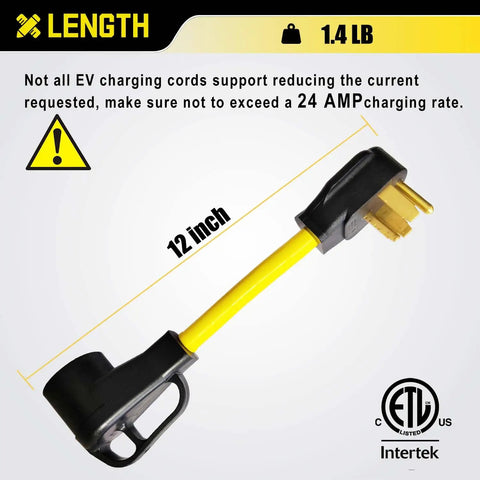 Heavy Duty Nema 14-30 To 14-50 R Ev Charger Adapter Cord With Slick Grip Handle and Solid Copper Build for Tesla Drivers, 12 inch length