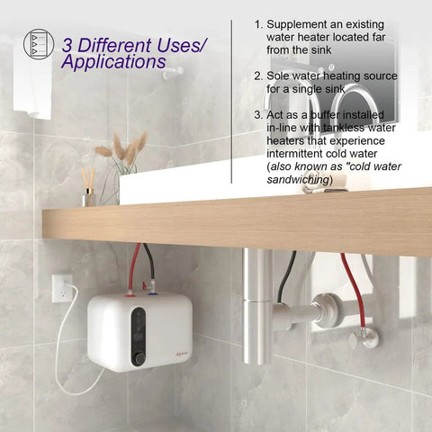 Compact Instant Electric Hot Water Heater For Kitchen And RV Use, 1.5kW 110V 120V Point Of Use, under sink installation