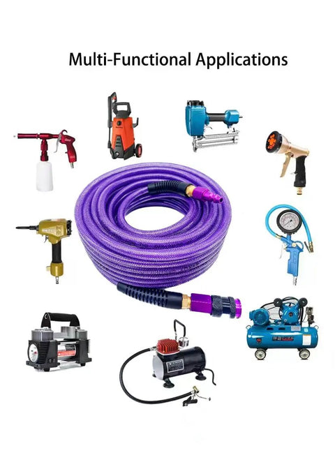 Badass Heavy Duty 100 Ft 1/4 Inch Reinforced Polyurethane Air Hose With Flexible Lightweight Build Featuring Swivel Quick Coupler Plug Plus Bend Guard For Shop Setup with tools