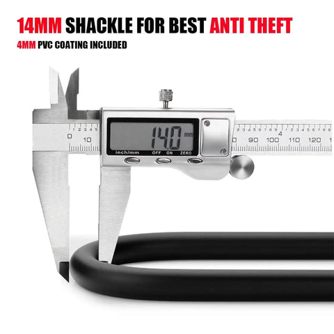 Caliper measuring 14mm shackle of Heavy Duty Bike U Lock With 4 Digit Combination For Bicycle Electric Scooter Motorcycle And Gate Fence Anti Theft Security Lock For Maximum Protection