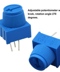 Adjustable potentiometer with blue knob from 24 Pack 10K Ohm Breadboard Trim Potentiometer Set With Blue Knob Variable Resistors