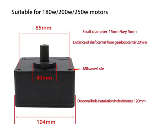 6GN Reduction Gearbox 104x104mm Frame With 15mm Shaft Gear Head For 180W 200W 250W AC Motor dimensions and specifications