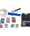 Heavy Duty Hydraulic Crimping Tool Kit With Bench Mount Stand For Hose Repairs, includes versatile handheld machine and fittings.