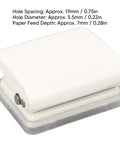 White 3 Hole Punch Handheld Metal Round Punch for Do It Yourself Binders Notebooks and Scrapbooks, with 5 Sheet Capacity