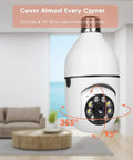 2 Pack Light Bulb Security Camera With Dual Band 2.4G And 5G WiFi, 1080P E27 Socket, 360 view, shown in modern living room.