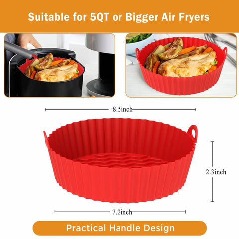 Red 2 Pack Game Changing Reusable Silicone Air Fryer Liner For 3 To 5 Qt Easy Clean Basket Nonstick Pot BPA Free Food Grade