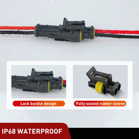 200 Piece 2 Pin Electrical Wire Connectors With Male Female Terminals Rock Solid Auto Wiring Harness Plugs For Truck showing waterproof design.