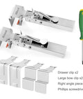 No Sweat Drawer Front Installation Clamps With Quick Release Bow Clips One Click Locking System For Cabinet Panel Alignment, metal clips and screwdriver set.