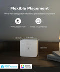 Side view of Zigbee Motion Sensor R1 With Adjustable Sensitivity And Real Time Alerts, Hub Required, on a table near a lamp.