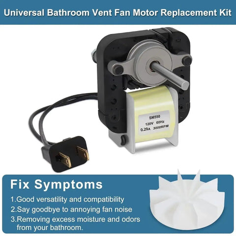 No Fuss Drop In Replacement Kit For Bathroom Vent Fan Motor With Blower Wheel, 50 CFM 120V Exhaust Fan, focus on motor and wheel