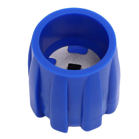 Blue diving tank valve knob for scuba gear, rugged rubber handwheel replacement, cylinder valve accessory, yoke valve, easy grip.