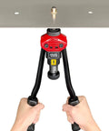 Rivet nut tool with red head and black legs (Amjoy Tools), showing 3/8-16 mandrel and 10 rivet nuts
