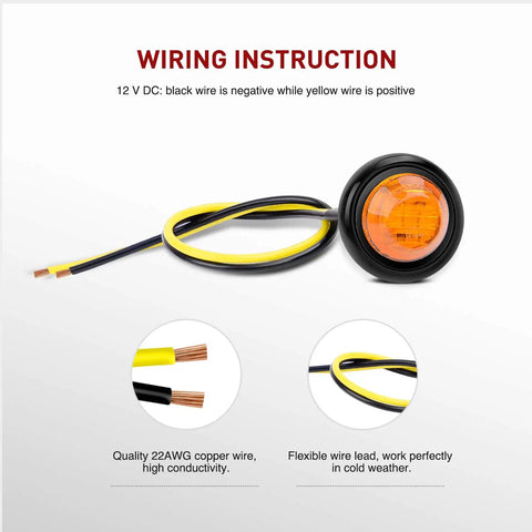 Wiring instructions for 10-Pack Compact 3/4 Inch Round Clearance LED Marker Lights Kit For Truck, RV, Car, Bus, Trailer, Boat Amber 12V
