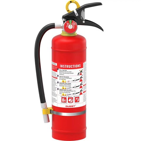 Front view of ABC Dry Chemical Fire Extinguisher 5 Lb For Home Office And Car 2-A:10-B:C Rated Quick Release Easy Grip Handle
