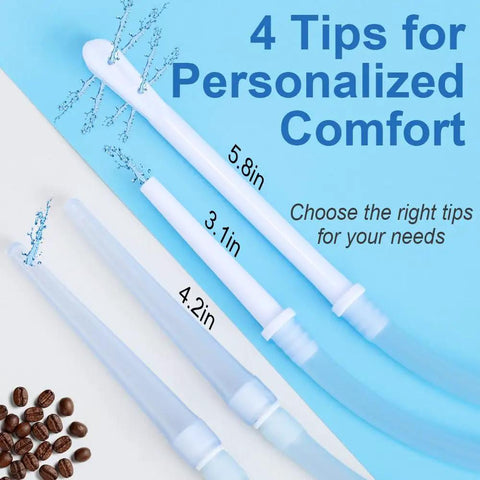 Four tip nozzles with different lengths for Home Use Colon Cleanse Enema Bag Kit 2L With 4 Tip Nozzles, Flow Control Clamp, 5ft Hose.