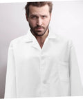 White Mens Lab Coat Doctor Costume, Long Sleeve Medical Uniform For Doctors, Medical Students, And Pharmacists on a man