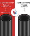 Comparison of heavy duty bike inner tubes set vs ordinary tubes, highlighting thickness and durability for 700x38C to 700x45C tires.