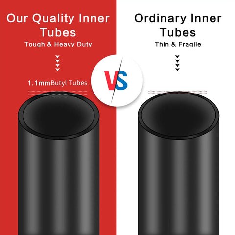 Comparison of heavy duty bike inner tubes set vs ordinary tubes, highlighting thickness and durability for 700x38C to 700x45C tires.