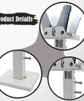 Close-up of a sturdy adjustable floor radiator bracket made from steel with smooth finish secure support feet for bedroom and living room easy install height range 14 to 21 cm keeps your radiator stable showing detailed parts.