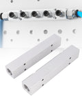 Durable Two Pack Air Manifold Kit With Five Way Seven Port Design, aluminum pneumatic distribution blocks with blue hoses.