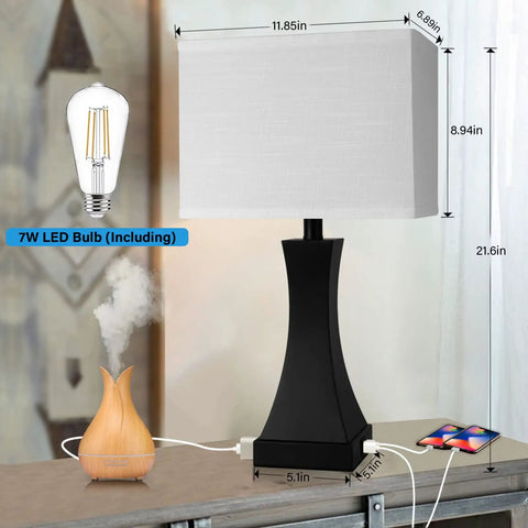 Table Lamp For Bedroom With 3 Way Dimmable Touch Control Dope Bedside Lamp With USB A And USB C Port And AC Outlet 21.6 Inch