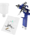 Pro Grade Mini Pneumatic Spray Gun With Swappable 0.8 And 1.0 Mm Tips For Car Repair Wall Refresh And Craft Builds Delivers A Sick Finish Every Single Time, includes clear fluid container and accessories.