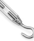 Close-up of a 12 Pack M4 Hook And Eye Turnbuckles For Cable Rope Tension, 304 Stainless Steel Heavy Duty Hardware.