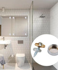 Stainless Steel Mirror Screws 16mm Silver Decorative Glass Fixings With Copper Washers installed in bathroom wall mirror