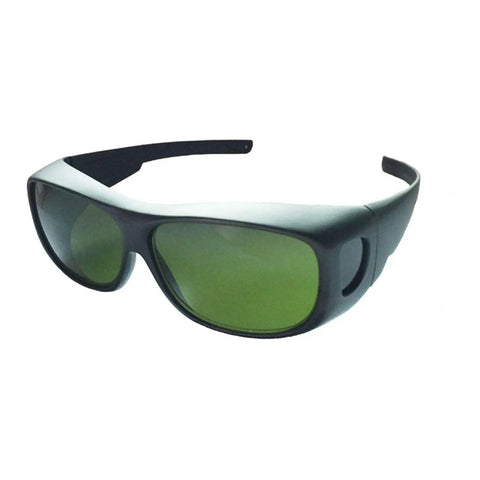 Top Shelf Hella Tough IPL Hair Removal Goggles Featuring OD5 Plus UV400 Lens Protection Complete Five Pack Bundle, close-up view of green lenses.
