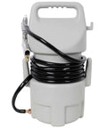 Heavy Duty Handheld Sandblasting Gun Kit With Portable Hopper, features durable metal body and coiled hose for efficient surface cleaning.
