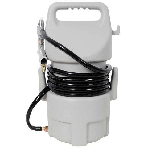 Heavy Duty Handheld Sandblasting Gun Kit With Portable Hopper, features durable metal body and coiled hose for efficient surface cleaning.