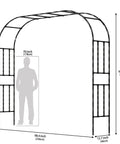 7.9 Foot Metal Garden Arch Trellis For Outdoor Climbing Plants, Large Wedding Ceremony Arbor, dimensions with silhouette