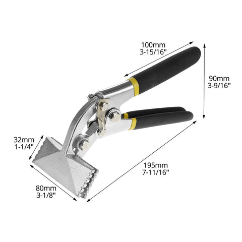 3 Inch Hand Seamer Sheet Metal Tool With Offset Design showing dimensions and rubber grip for precise metal bending and flattening.