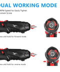 Go To 3.6V Cordless Screwdriver Set With Quick Grip Mini Power Drill showing dual working mode for tight and loose screws.
